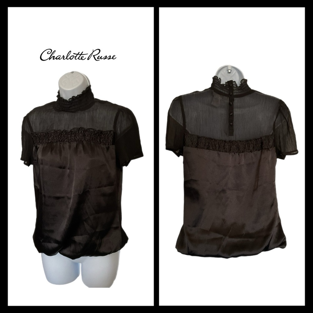 VTG Charlotte Russe Women’s M Blouse Black Sheer Bodice